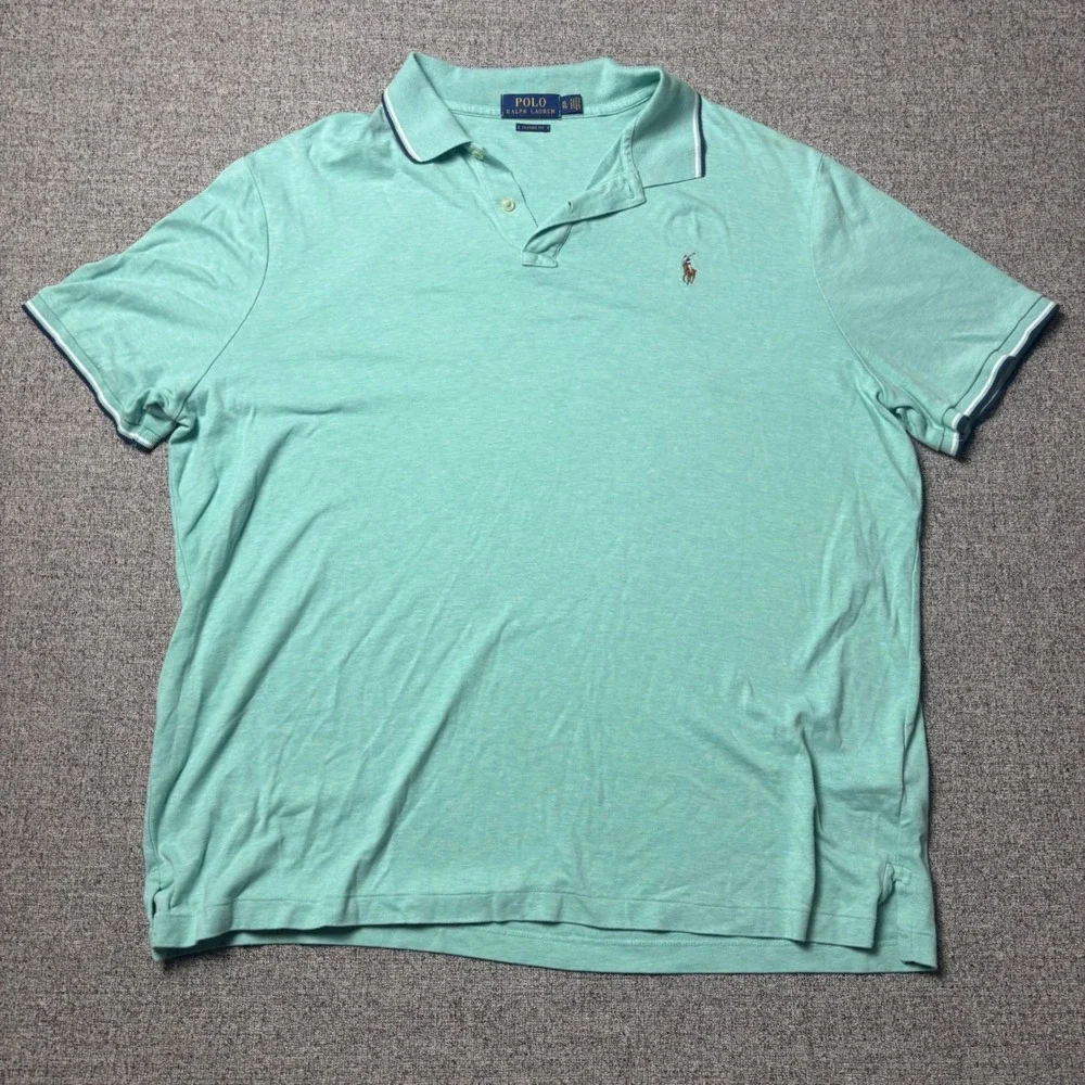 Polo Ralph Lauren Polo Shirt Mens XL Classic Fit Mint Green Tipped Short Sleeve